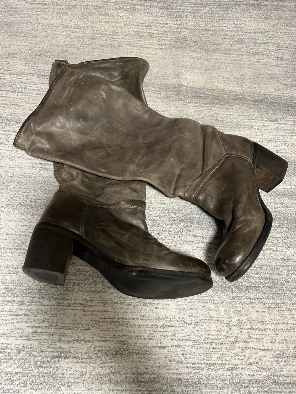 Classic women kbr distressed Tall Leather Boots in Dark grey